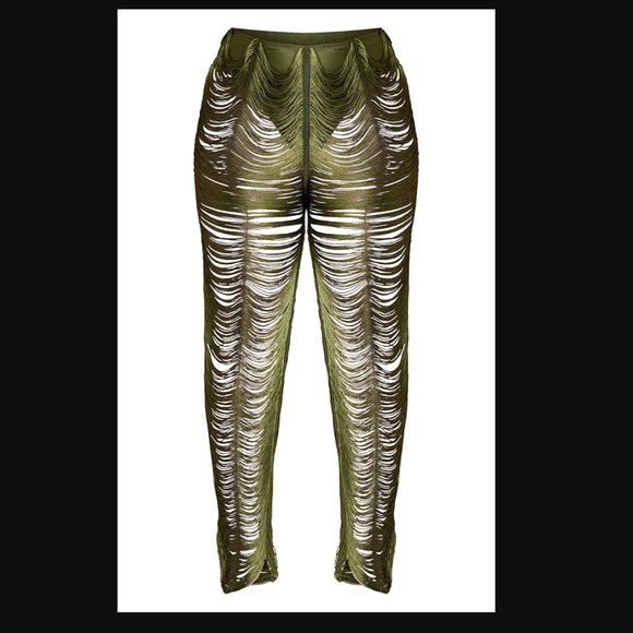 Pretty Little Thing Green Fringe Pants - Picture 3 of 4